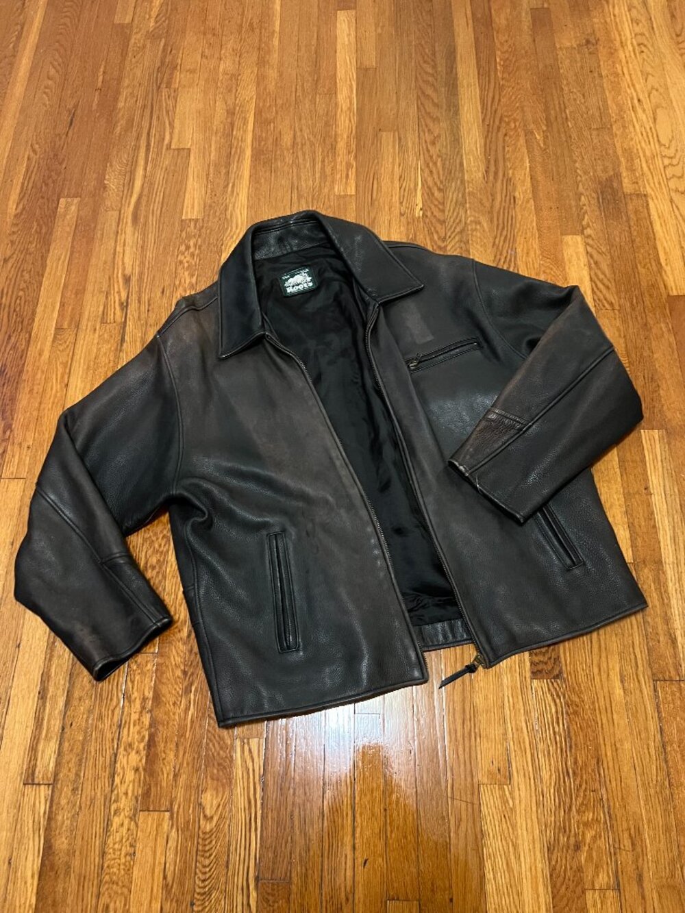 Roots Canada Distressed Dark Brown Heavy Leather Jacket - Men’s Large